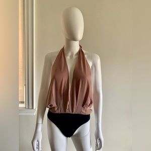 NWOT Marciano Dominica Tie-Back Bodysuit in Rose Gold